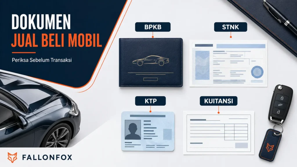 Dokumen jual beli mobil meliputi BPKB, STNK, KTP, dan kuitansi