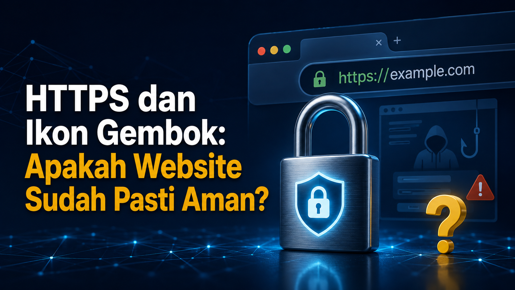 Ilustrasi HTTPS dan ikon gembok untuk menilai keamanan website