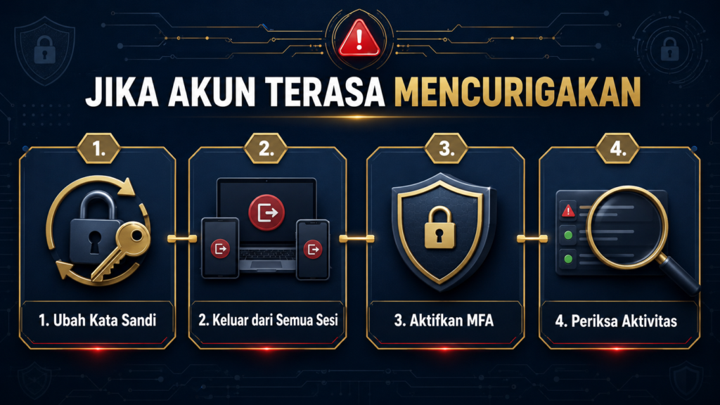 Langkah saat akun terasa mencurigakan dengan mengubah kata sandi keluar dari sesi dan memeriksa aktivitas