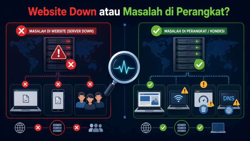 Perbedaan website down dan masalah pada perangkat atau koneksi internet
