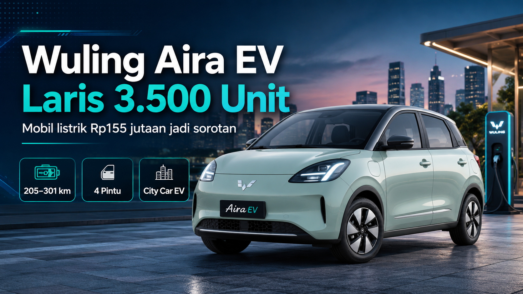 Wuling Aira EV mobil listrik kompak yang mencatat lebih dari 3.500 pesanan dalam dua pekan di Indonesia